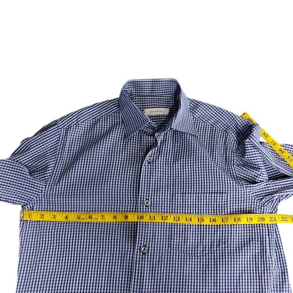 Ermenegildo Zegna Mens Long Sleeve Button Down Shirt, Check Print, Blue, Size M - Picture 5 of 10